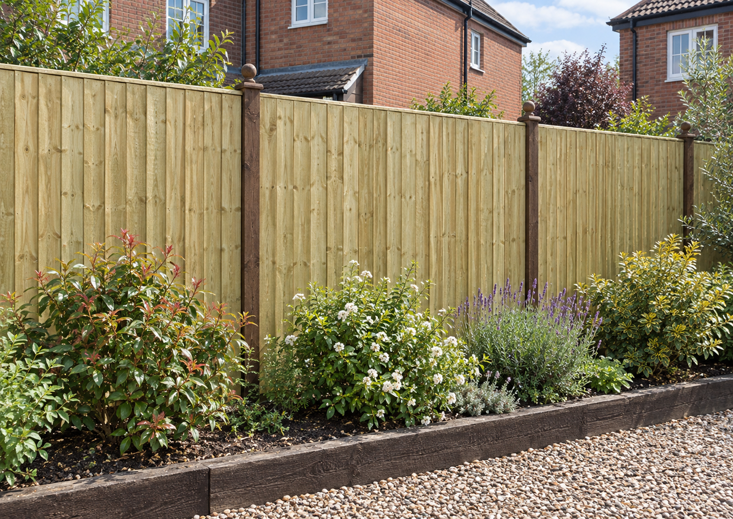 New timber garden fencing with planted borders